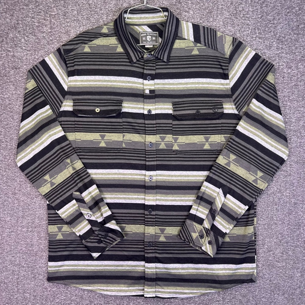 Born Primitive Flannel Shirt Mens 2XL Green Southwestern Performance Stretch
